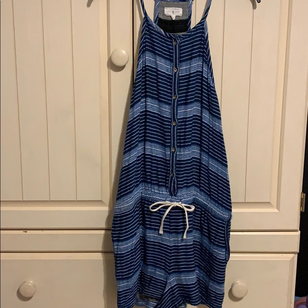 Blue and White Striped Romper